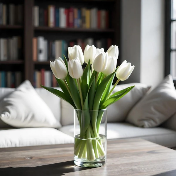 White Tulips in Glass Vase