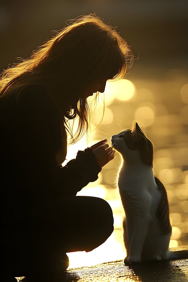 Silhouette of Person with Cat