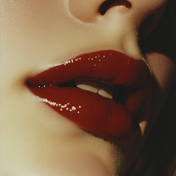 Glossy Red Lips Close-Up