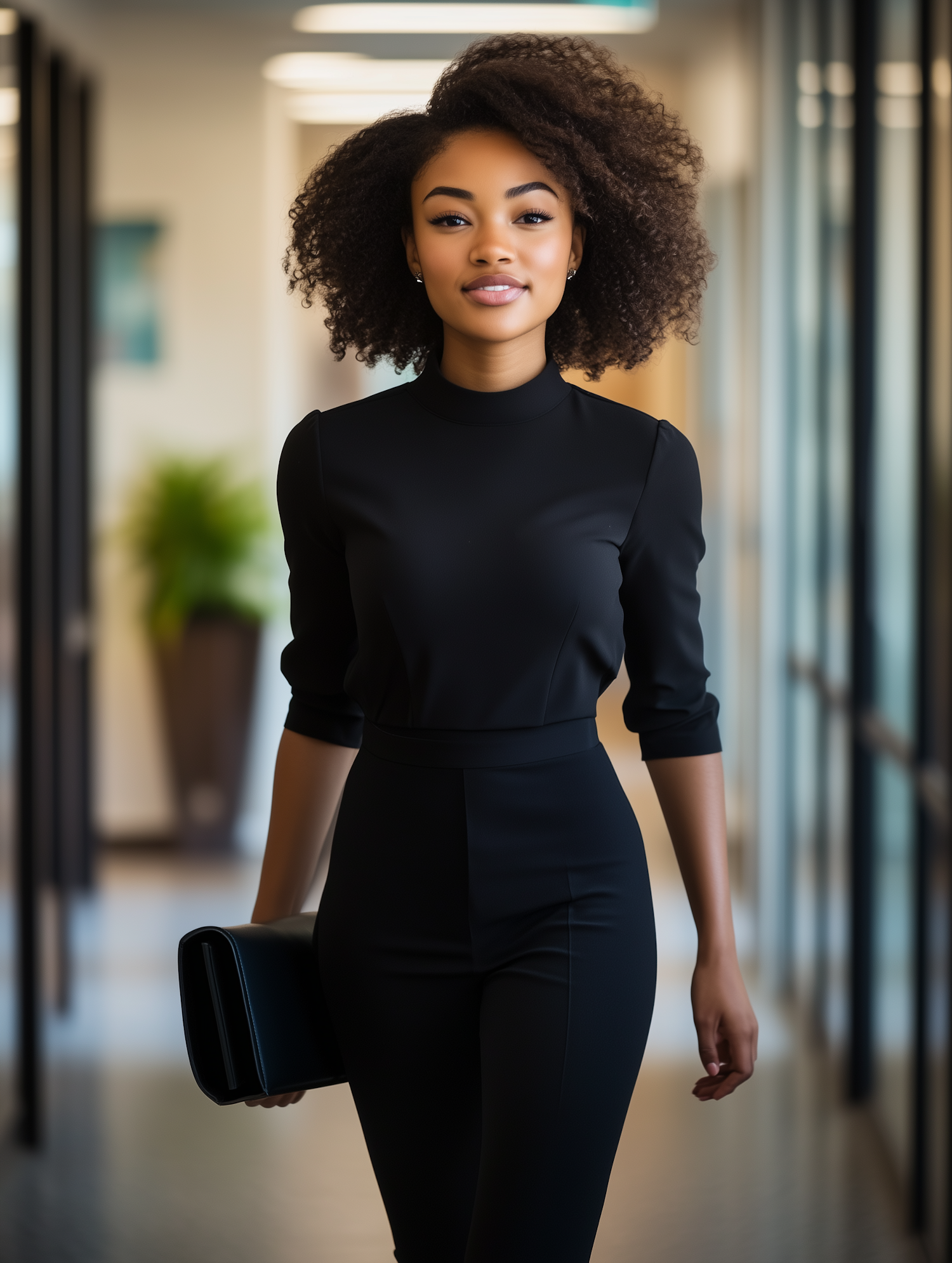 Confident Woman in Office Hallway