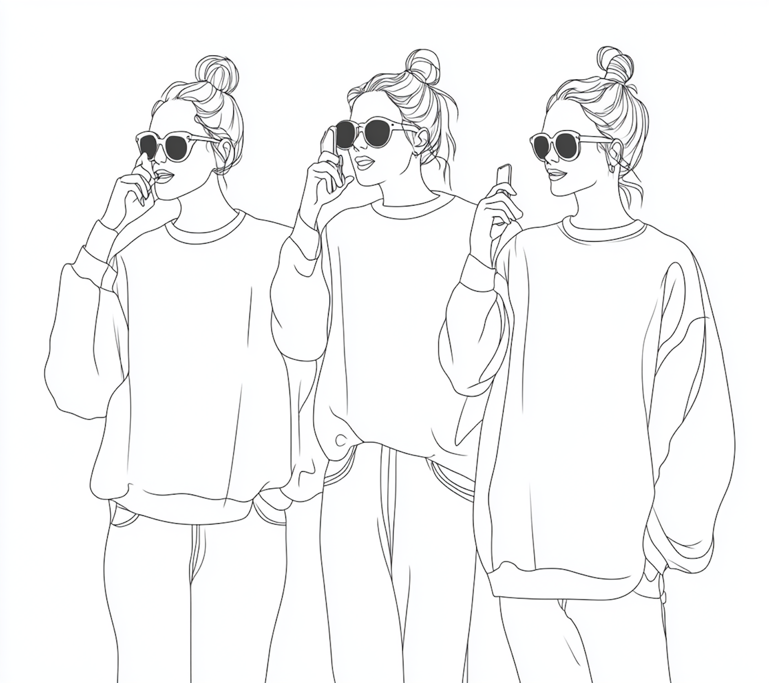 Chic Women in Monochromatic Line Art