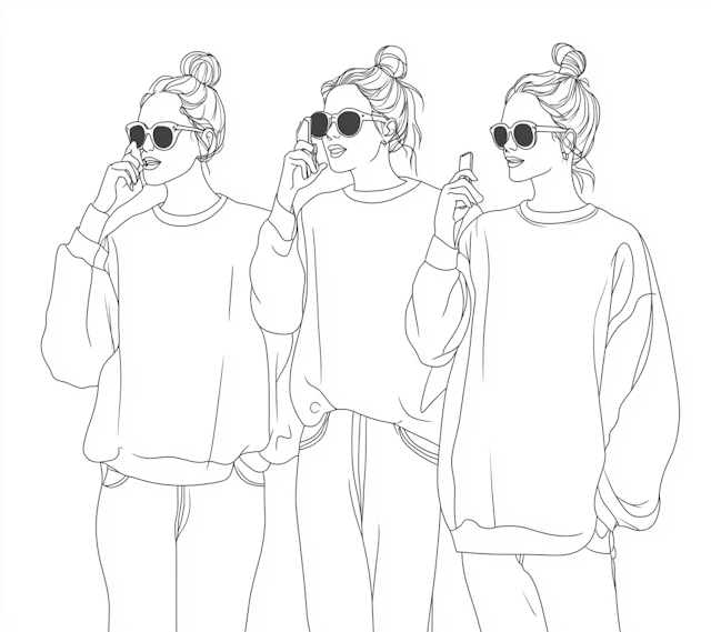 Chic Women in Monochromatic Line Art