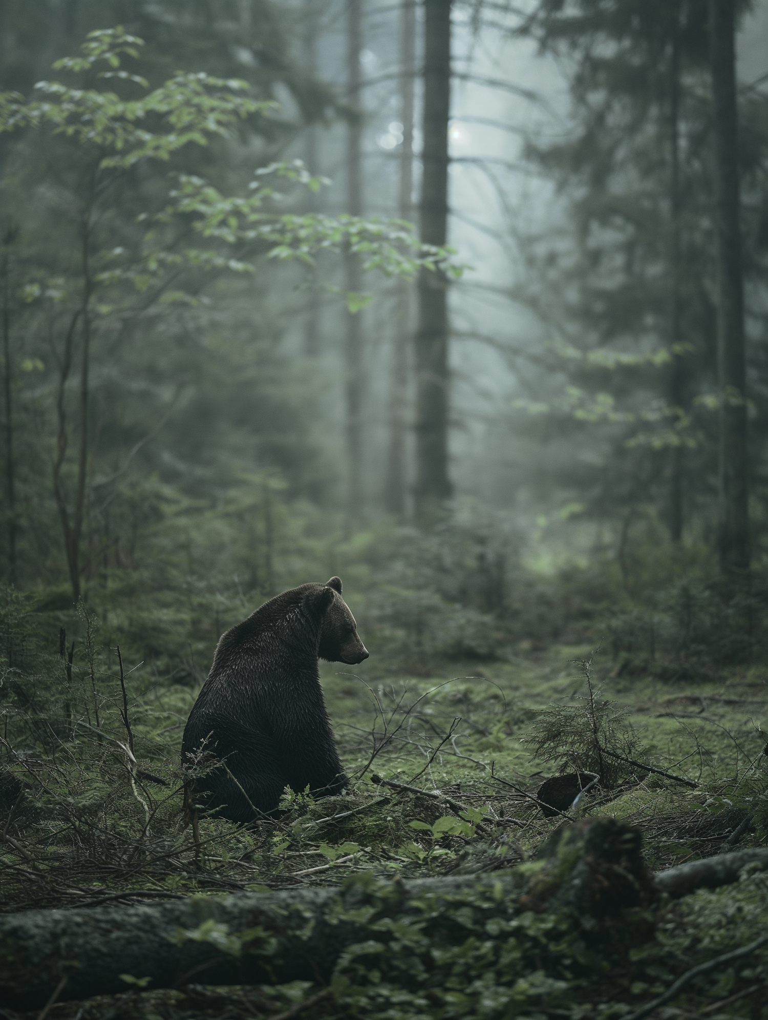 Serene Bear in Misty Forest