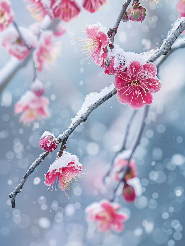 Snow-Kissed Pink Plum Blossoms