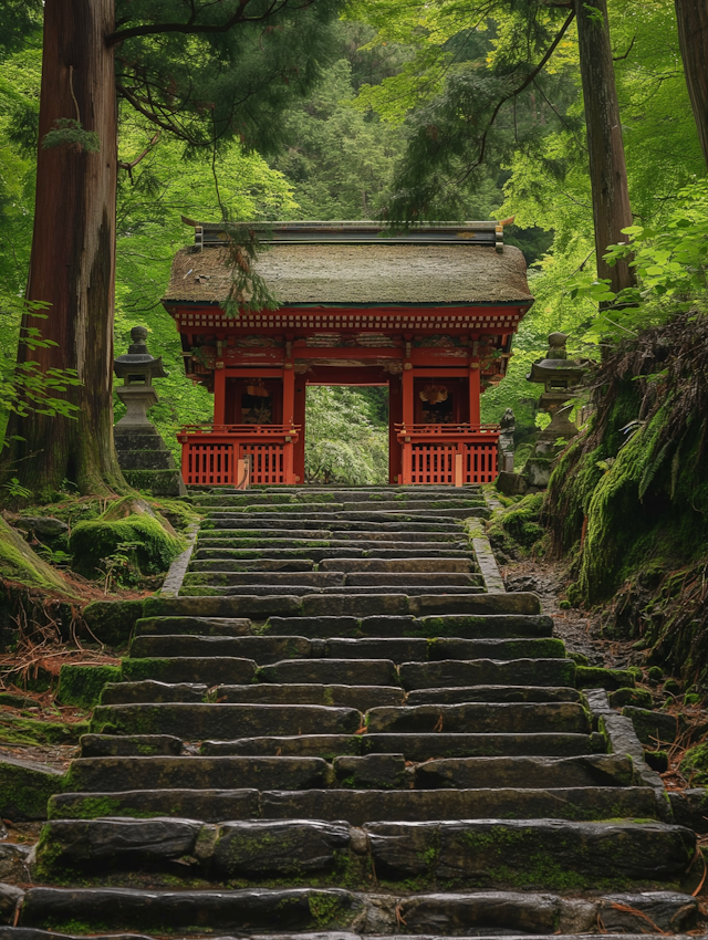 Ancient Torii Gate Amidst Greenery