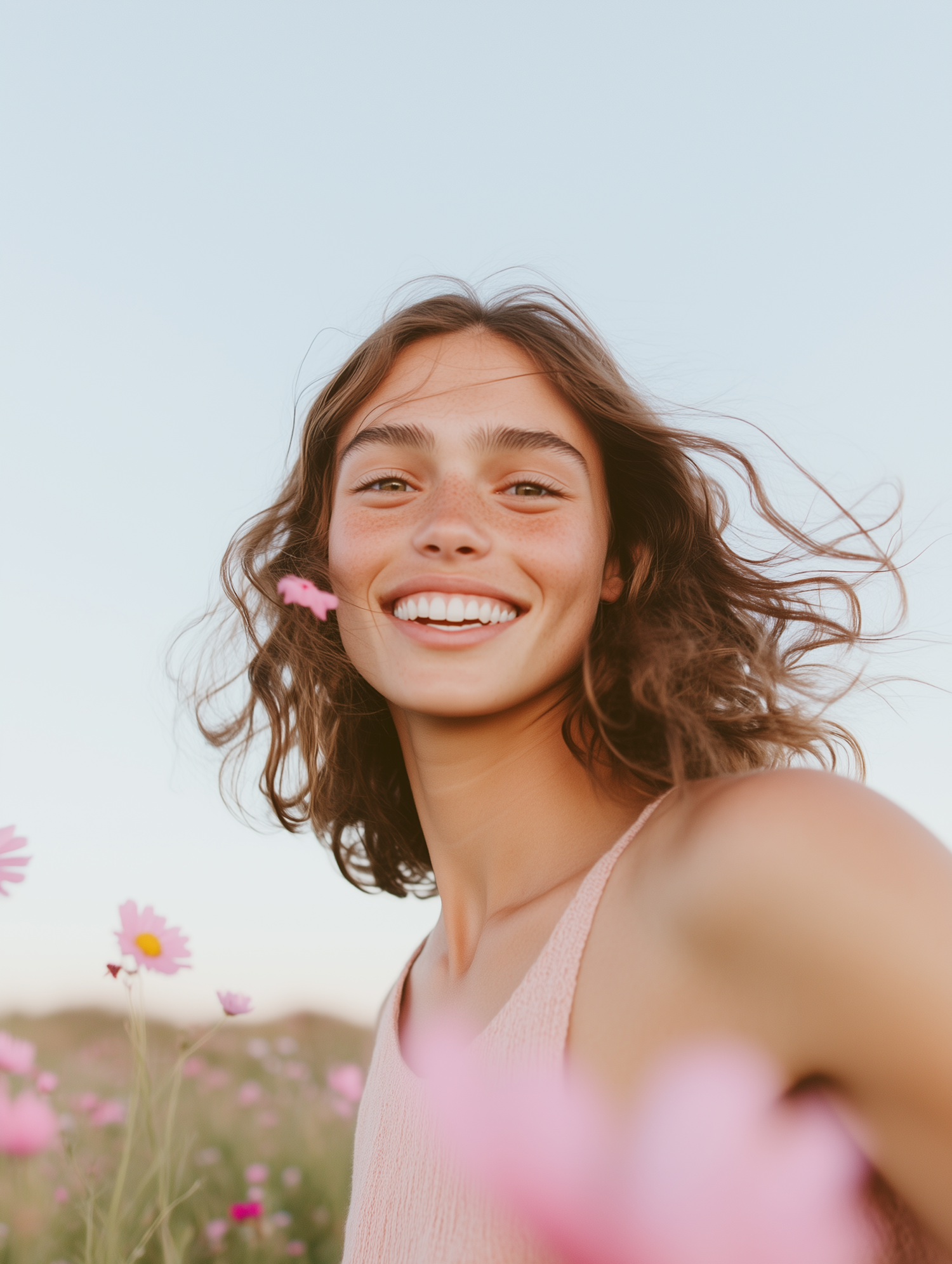 Joyful Woman in Flower Field