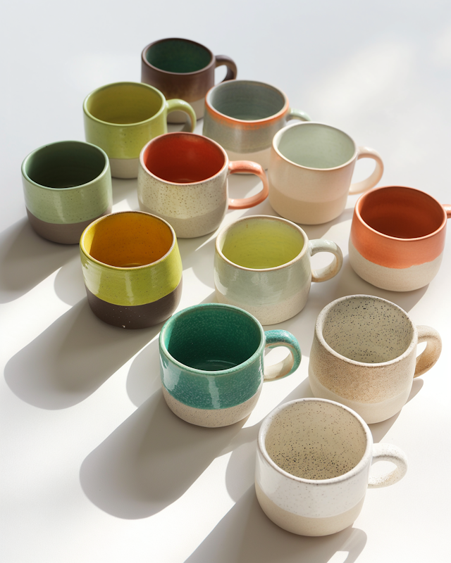 Artisanal Ceramic Mugs Collection in Natural Light