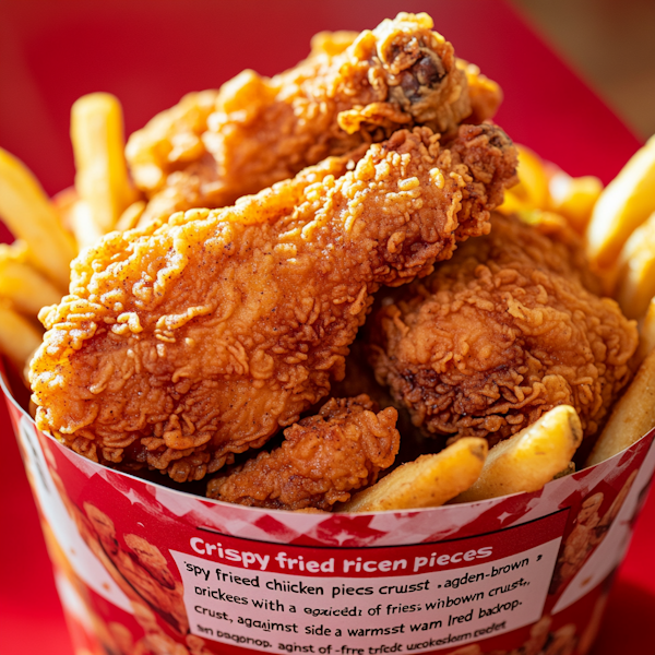 Fried Chicken and Fries in Red Bucket