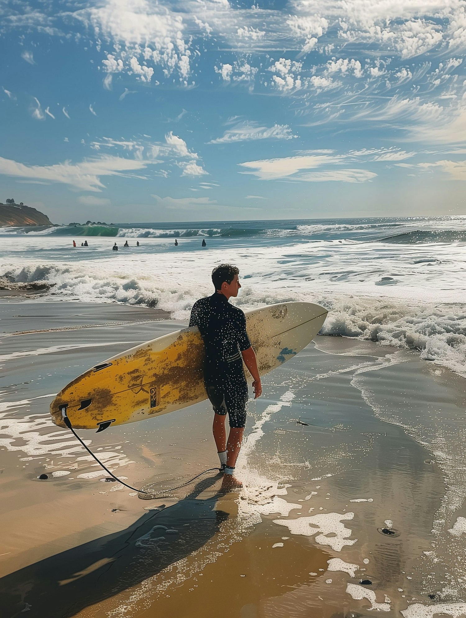 Contemplative Surfer at Beach