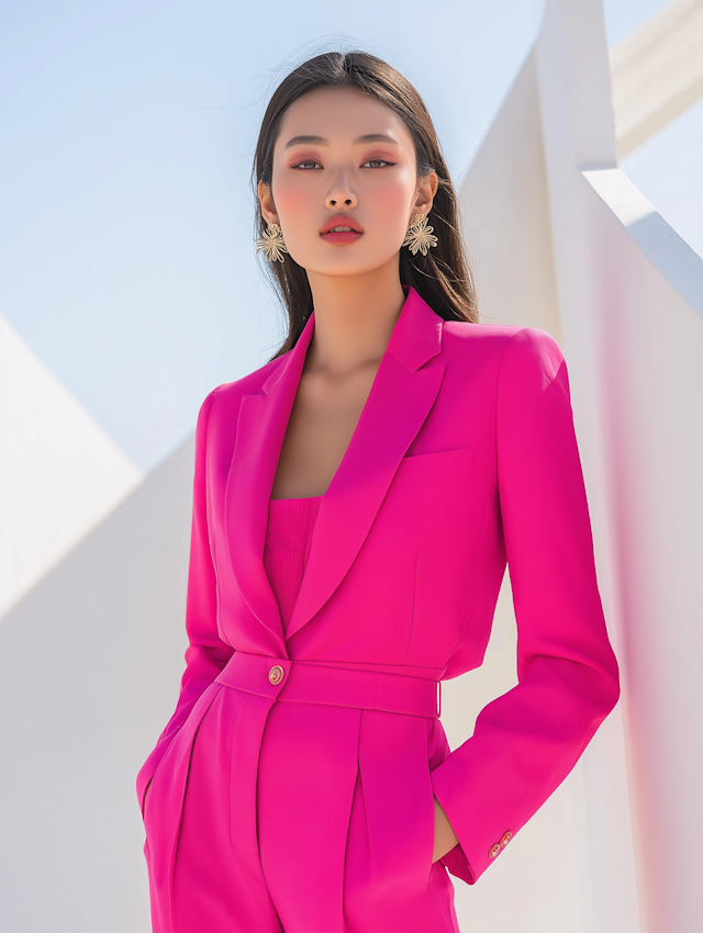 Woman in Bright Pink Suit