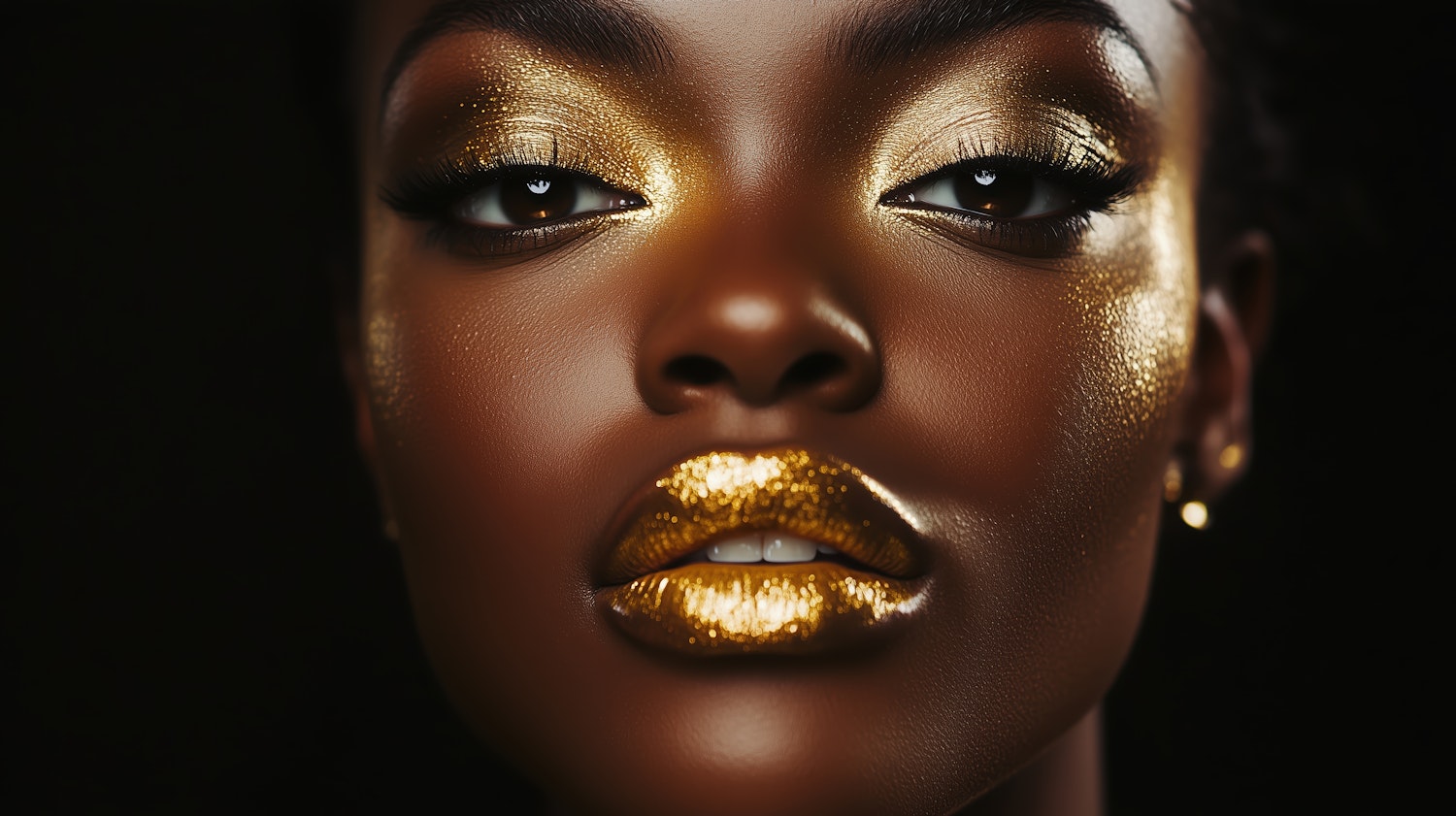 Close-up Portrait with Gold Makeup