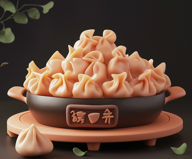 Artistic Dumplings on Terracotta Plate