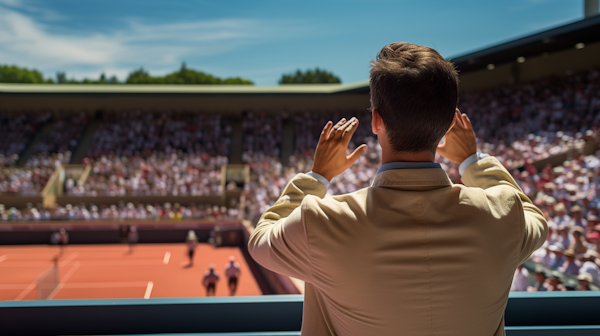 Enthusiast in Beige at Sunlit Tennis Match