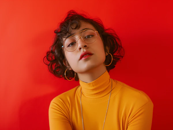 Contemplative Young Woman in Mustard Yellow