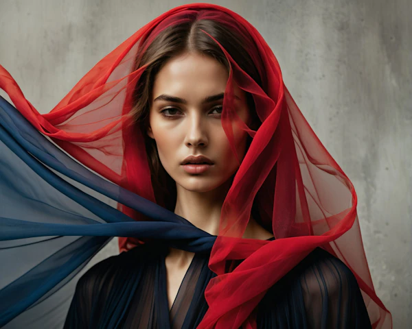 Serene Woman with Flowing Fabrics