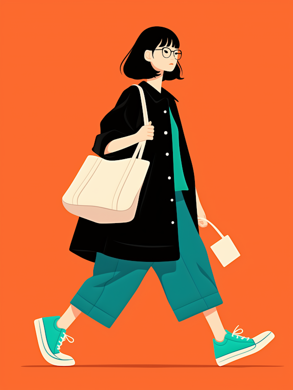 Person Walking Against Orange Background