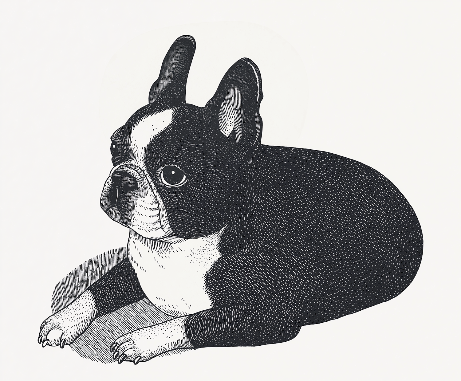 Detailed Black and White Illustration of a French Bulldog