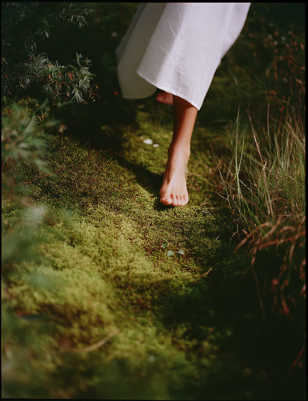 Barefoot on Moss Path