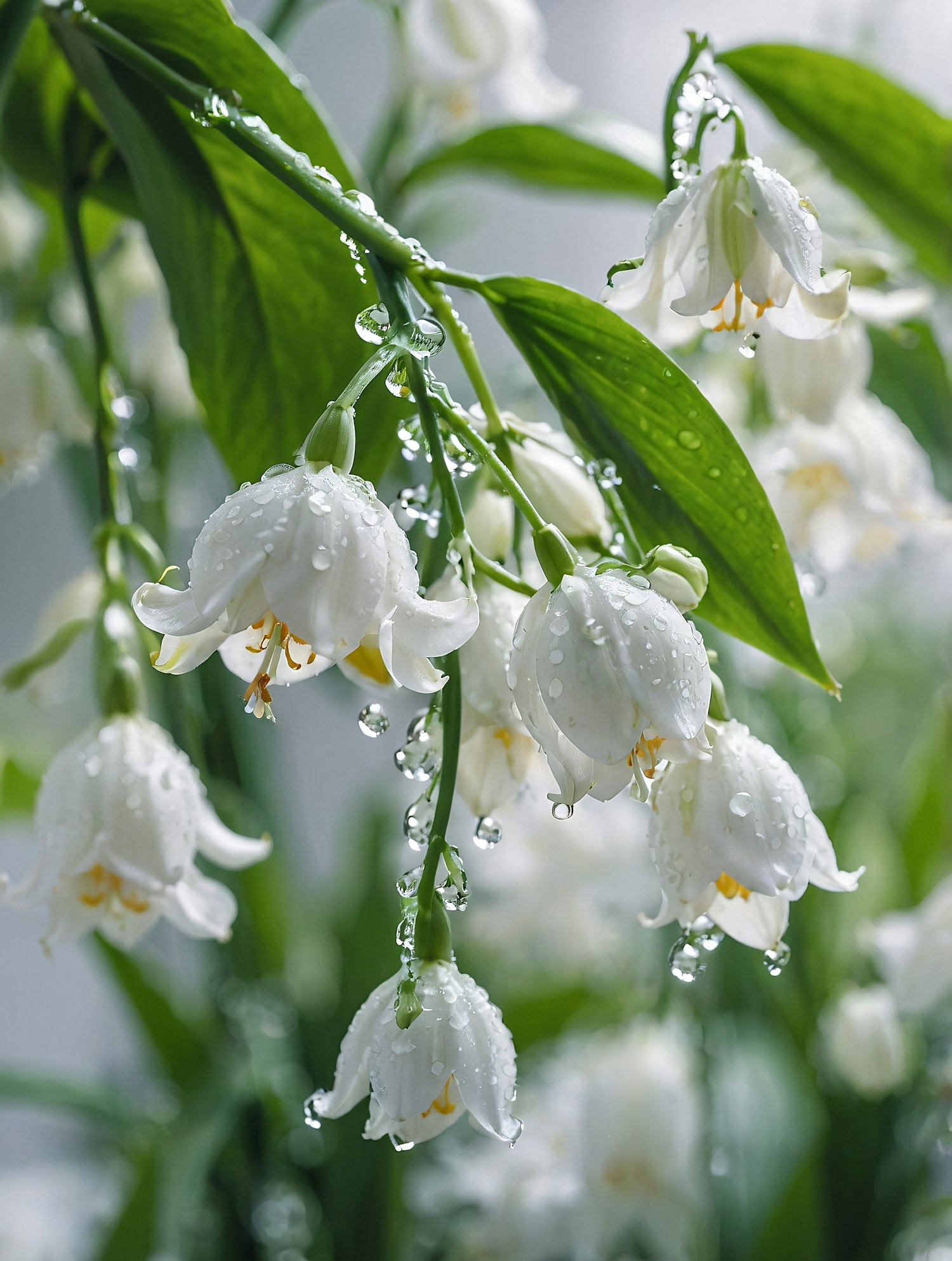 Delicate White Flowers with Water Droplets