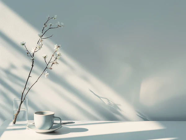 Serene Still Life with Flowers and Tea