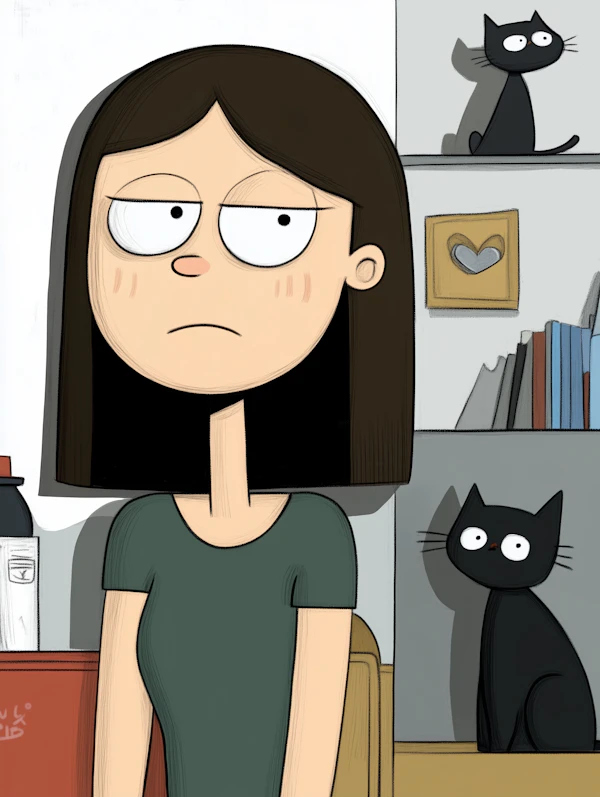 Cartoon Character with Cats