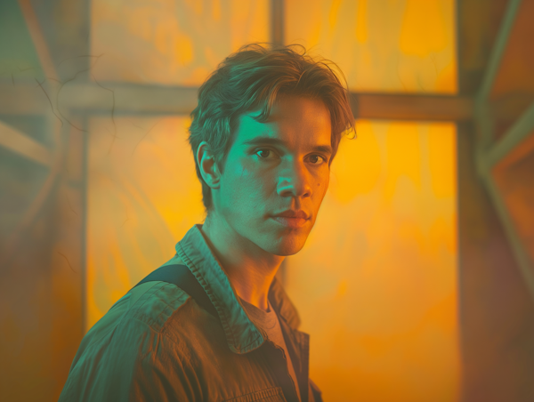 Portrait of a Young Man with Orange and Teal Lighting