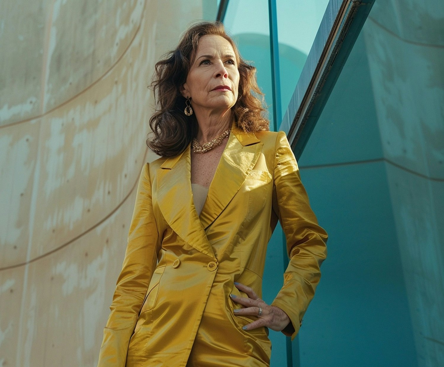 Confident Woman in Yellow Suit