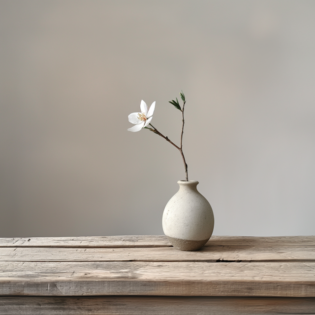 Minimalist White Flower in Beige Vase