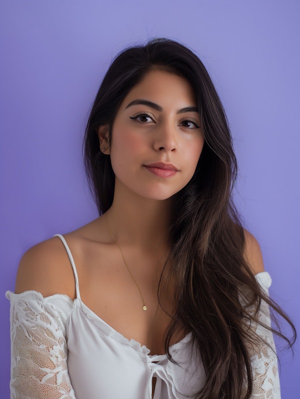 Contemplative Young Woman with Purple Background