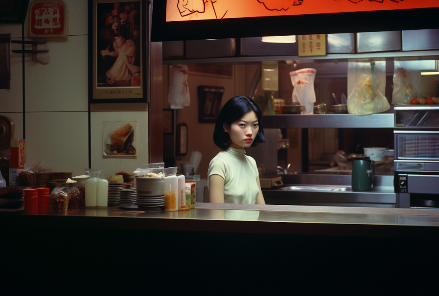 Serene Confidence at an Asian Food Stall