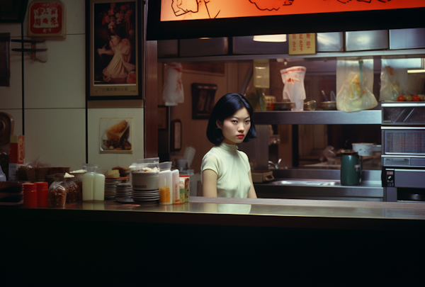 Serene Confidence at an Asian Food Stall