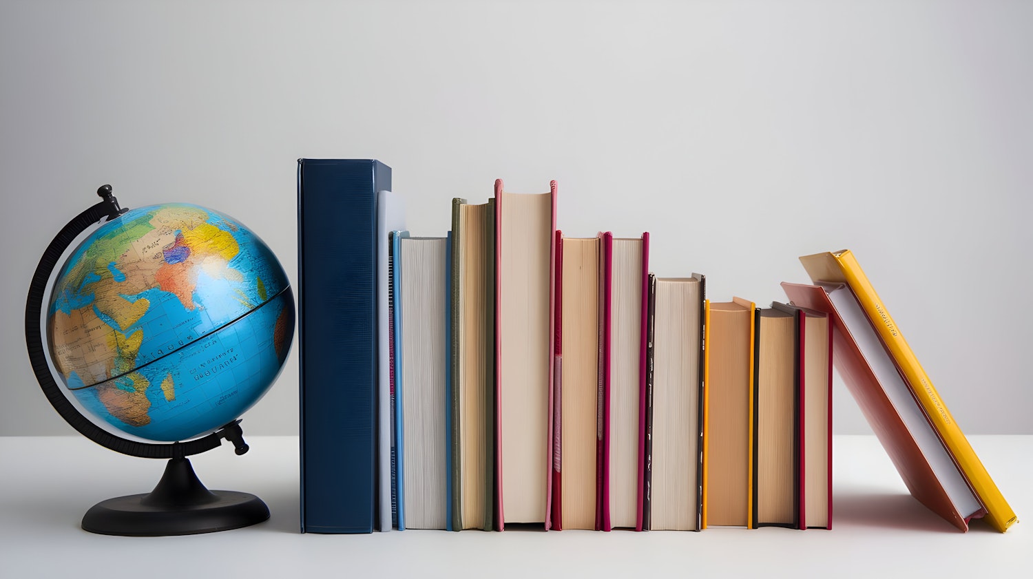 Globe and Books on White Surface