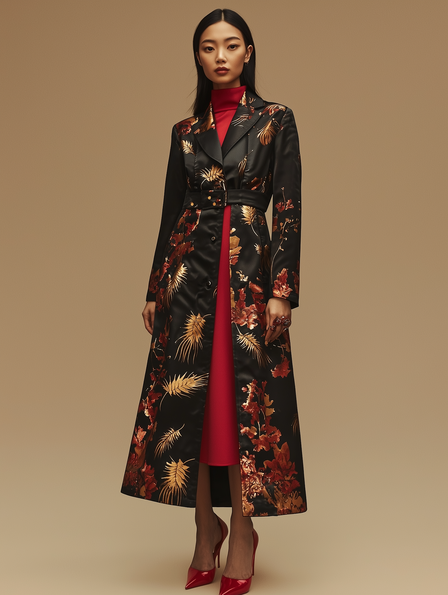 Elegant Woman in Floral Coat