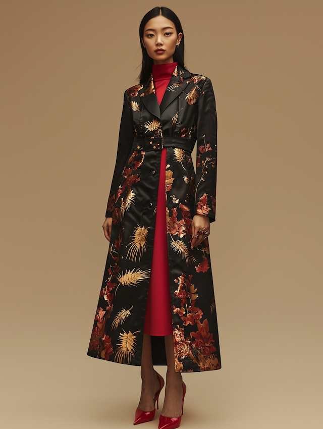 Elegant Woman in Floral Coat