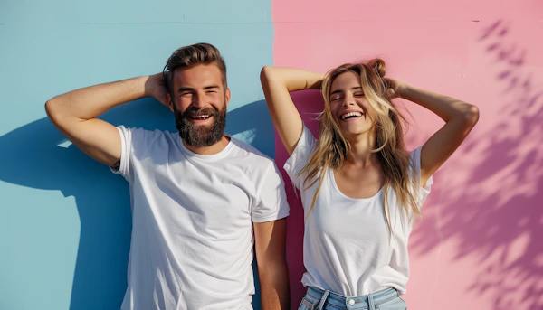Two Smiling Young Adults with Colorful Background