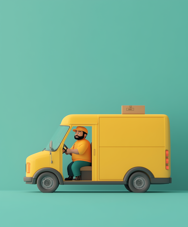 Cheerful Delivery Man in Yellow Van Illustration