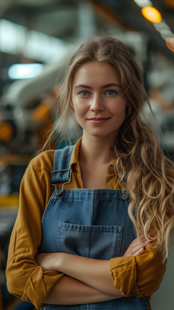 Confident Young Woman in Industrial Setting