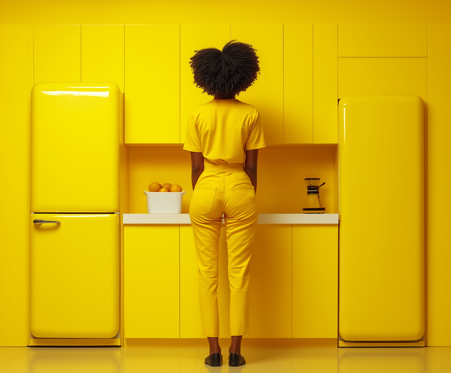 Monochromatic Yellow Kitchen Scene