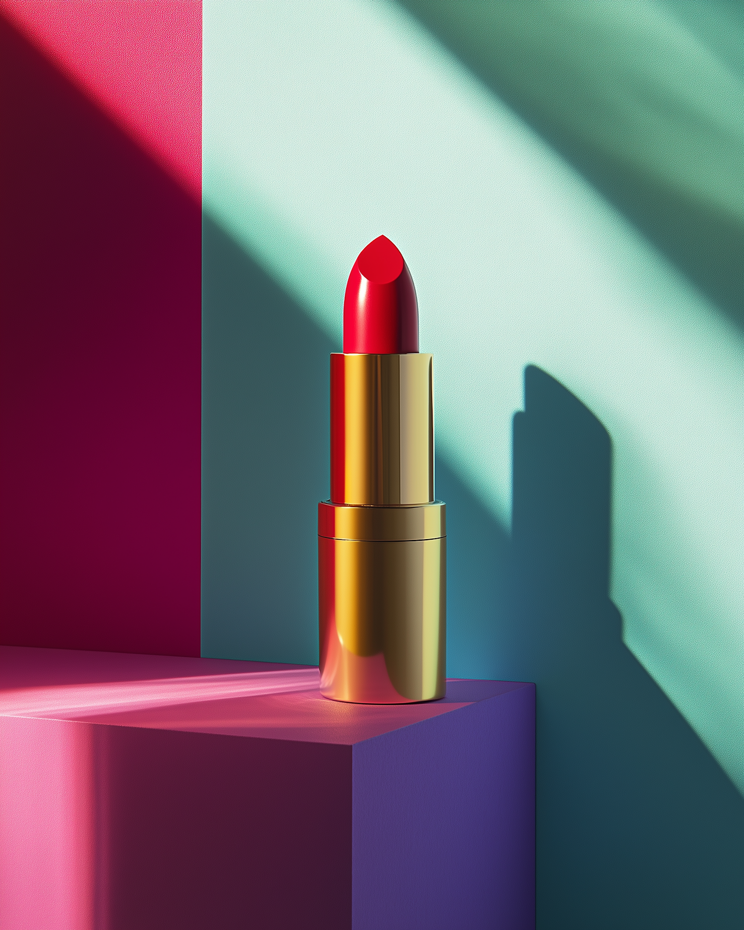 Striking Red Lipstick Against Multicolored Background