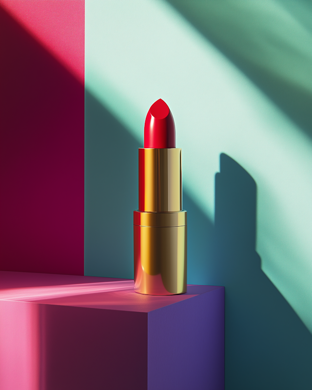 Striking Red Lipstick Against Multicolored Background