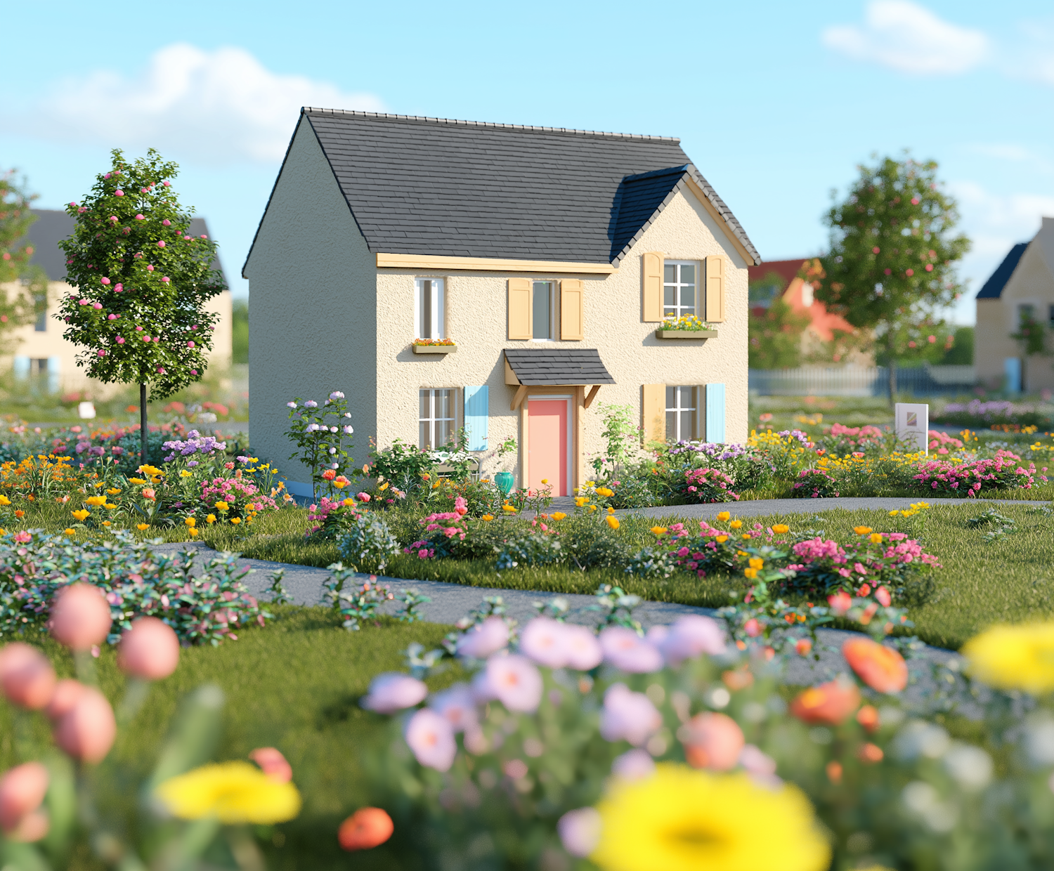 Whimsical House and Garden Rendering