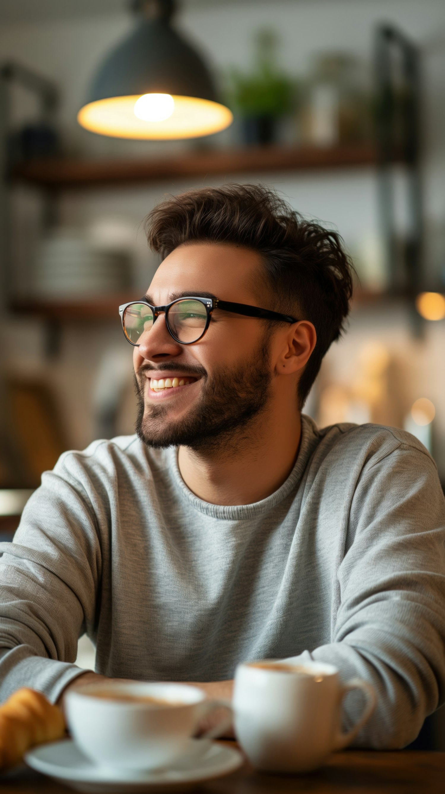 Joyful Young Man in Cafe