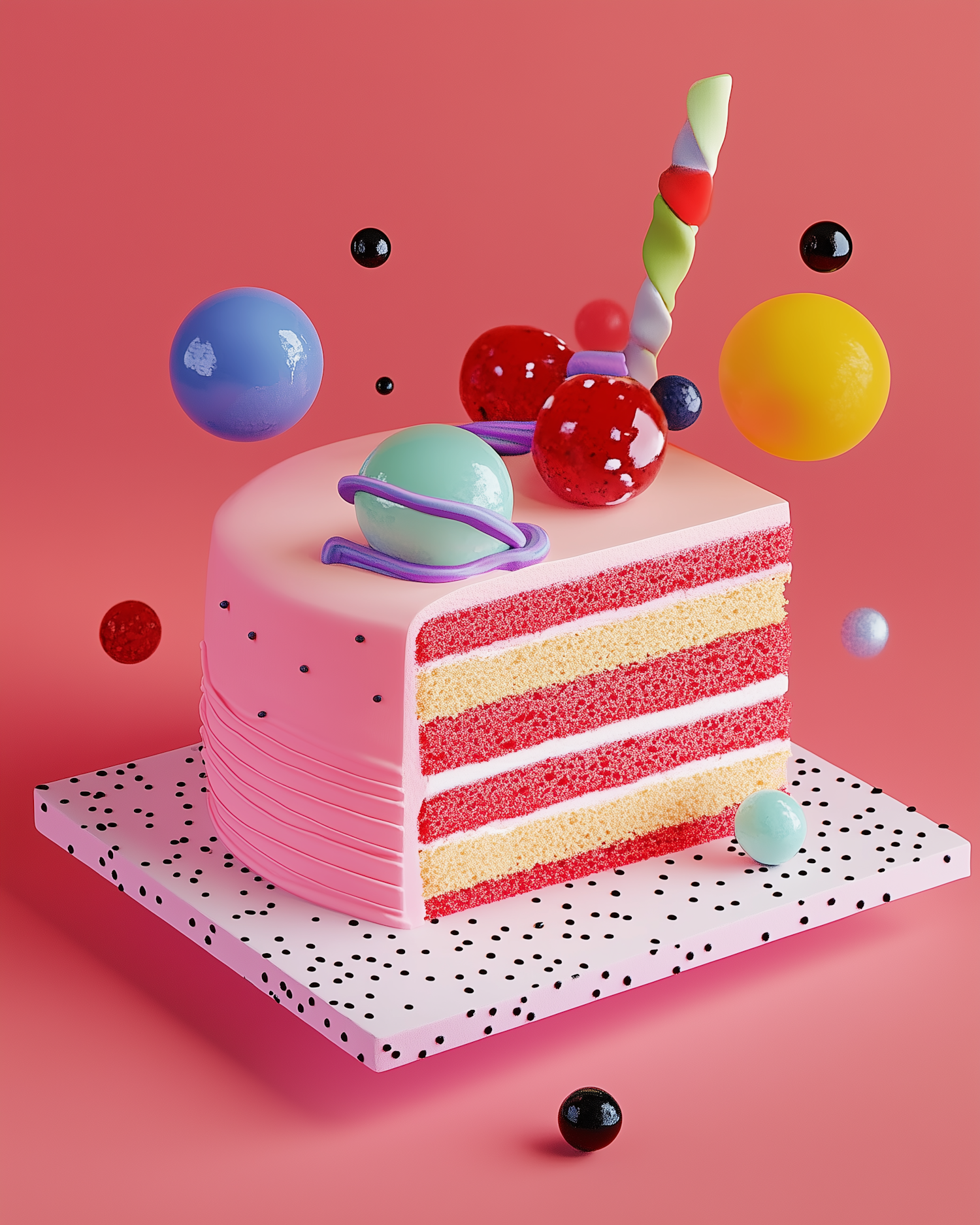 Whimsical Cake with Colorful Spheres