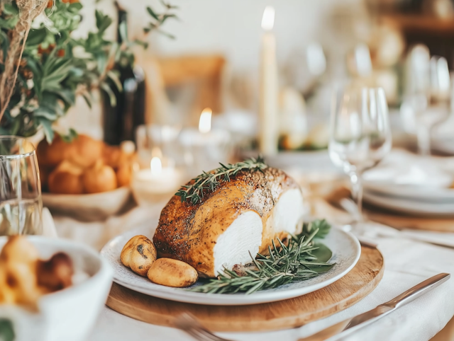 Festive Dining Table with Roasted Turkey