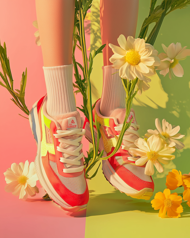 Vibrant Sneakers in Whimsical Garden