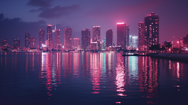 Serene Night City Skyline Reflection