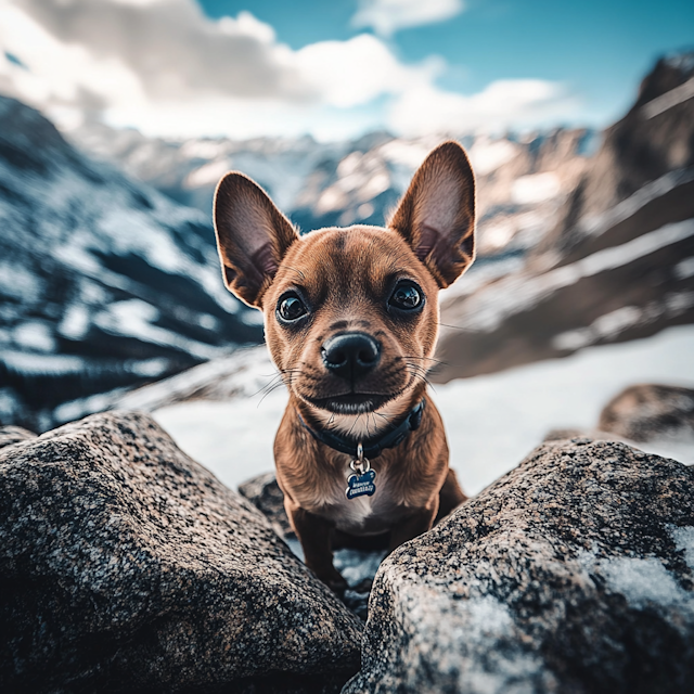 Dog in Mountainous Landscape