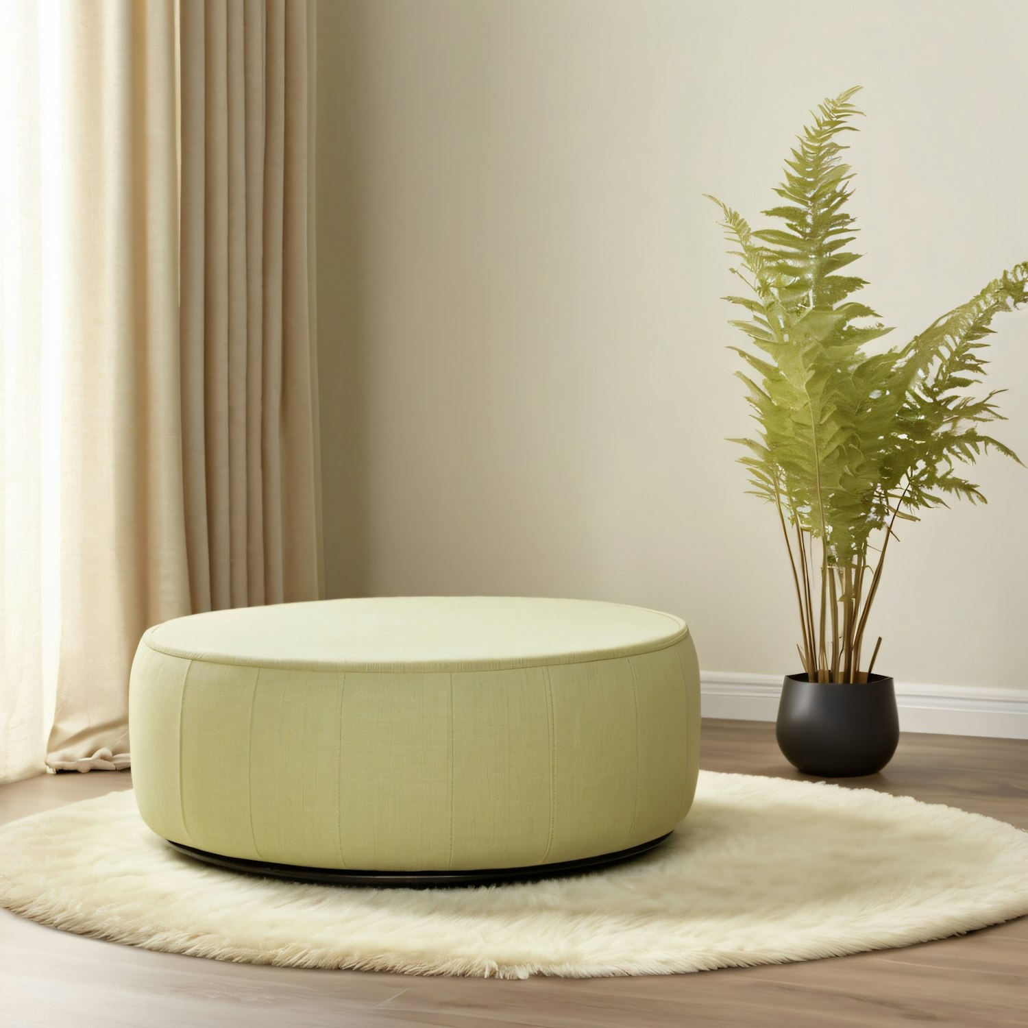 Minimalist Interior with Green Ottoman