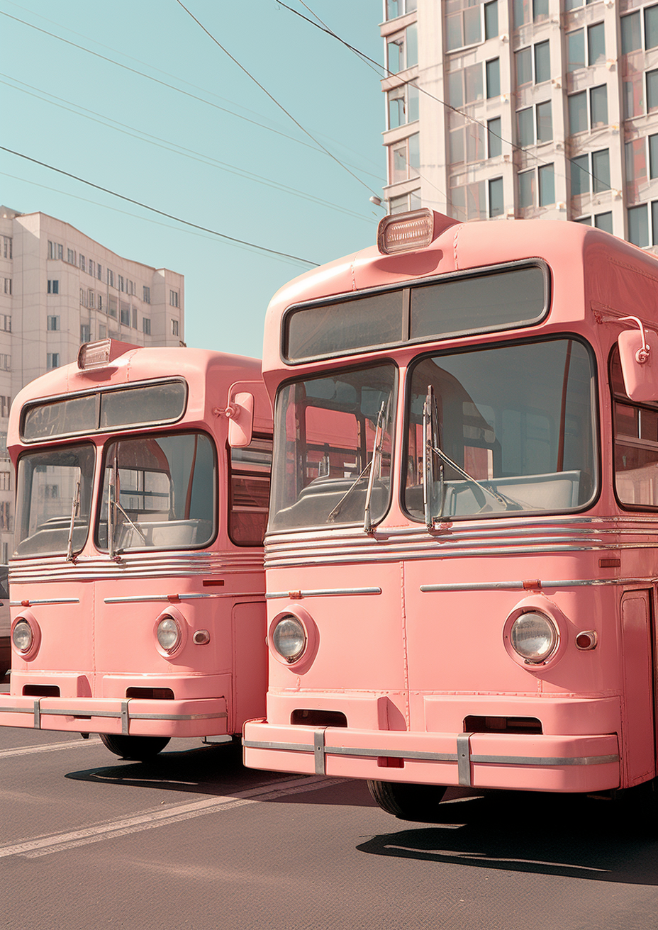 Lummi Photo - Vintage Pastel Pink Buses