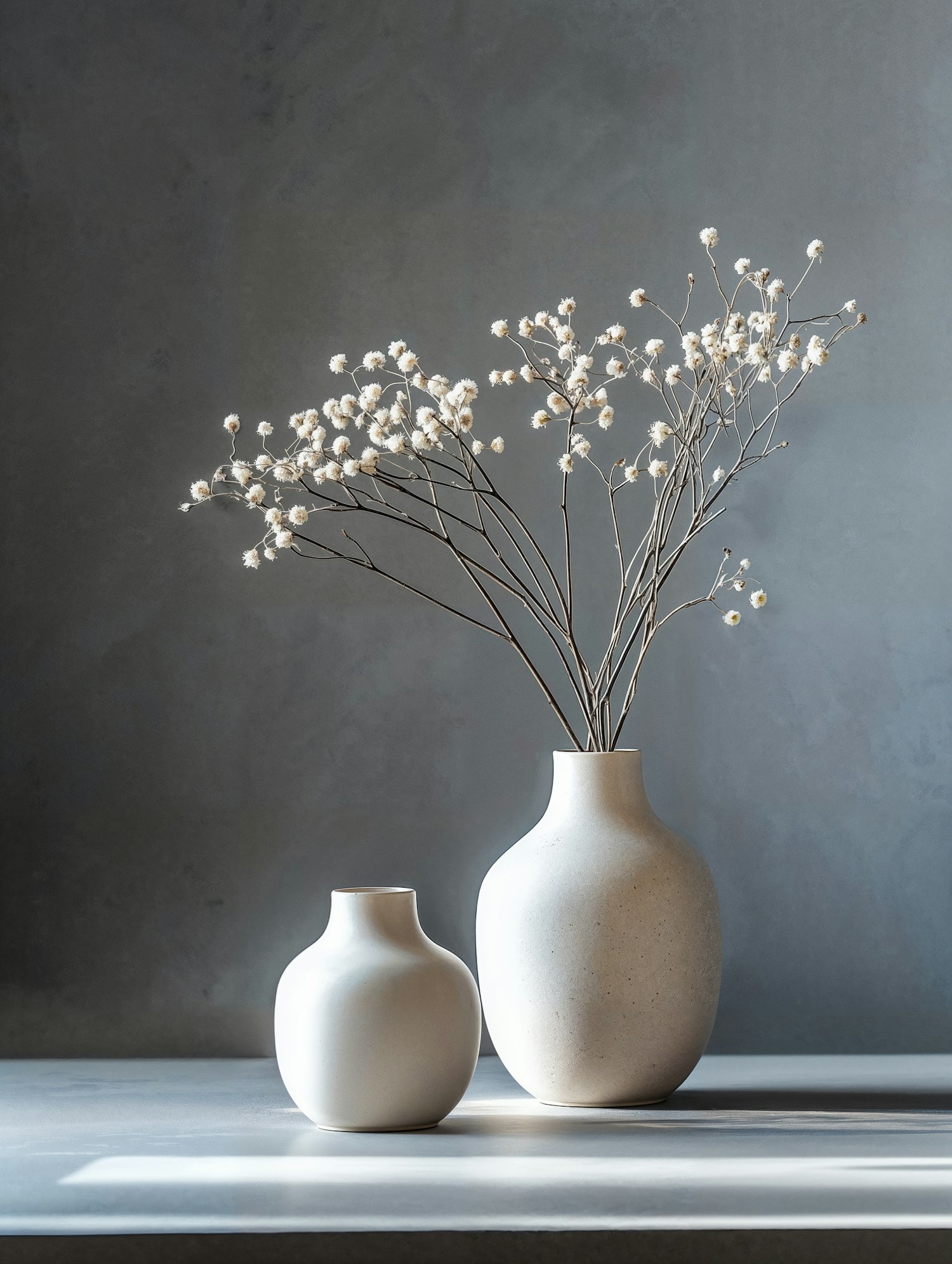 Minimalist Ceramic Vases with Dried Flowers